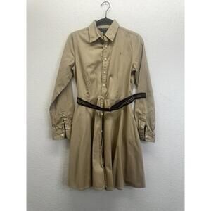 Polo Ralph Lauren Shirt Dress Girls 16Beige Belted Long Sleeve Twill Casual